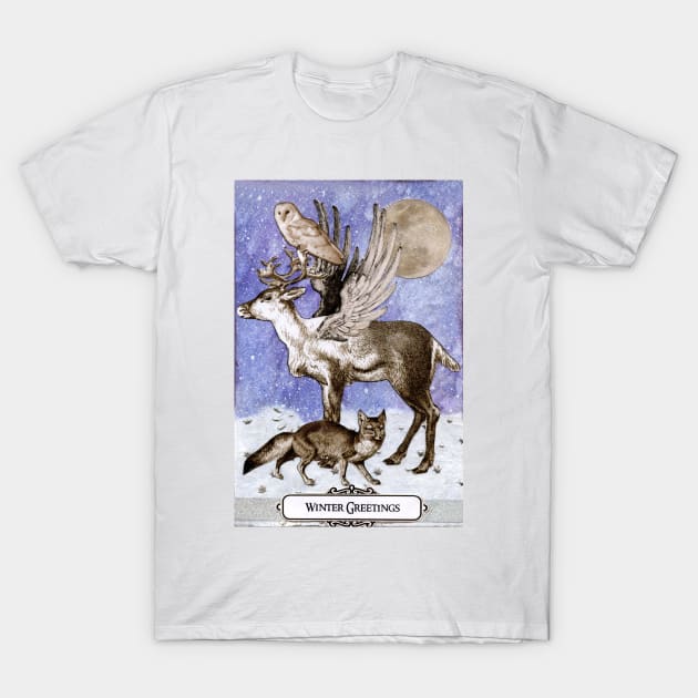 Enchanted Wildlife Winter Greetings T-Shirt by WinonaCookie